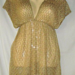 Women's Gold Lace Metallic Pullover Top Size Small